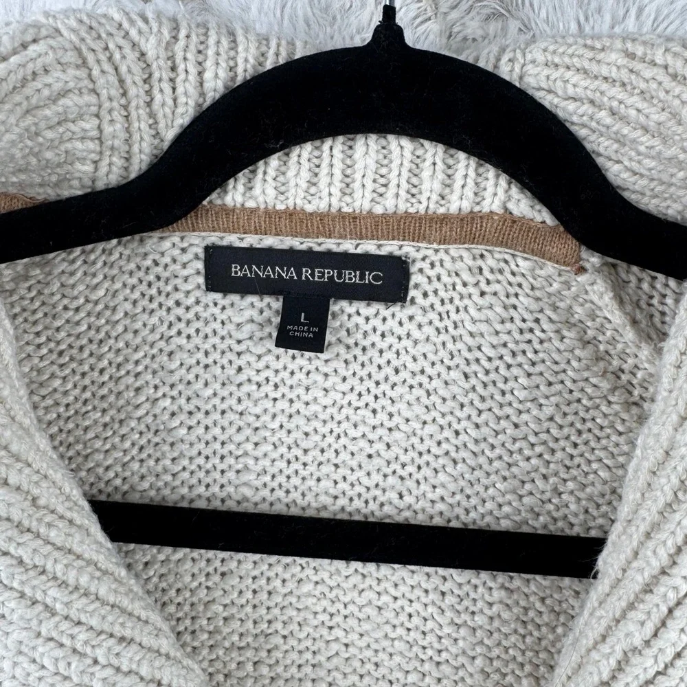 Banana‎ Republic Cardigan Sweater Mens Large Cream Cotton Shawl Collar Chunky